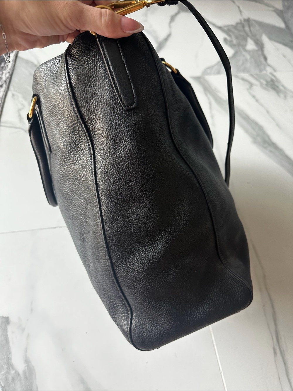 Authentic Prada Double Vitello Daino Black Leather Tote Bag Purse - Picture 3 of 16